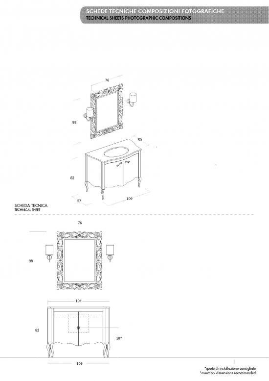 ARREDO BAGNO NARCISO  01 cm.109 BIANCO LUCIDO E CONSOLLE CRISTALLO NERO