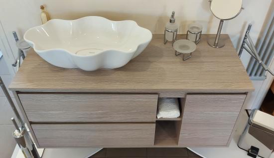 ARREDO BAGNO SMART 121 LEGNO NOBILITATO  K005 LAVABO APPOGGIO  E SPECCHIO