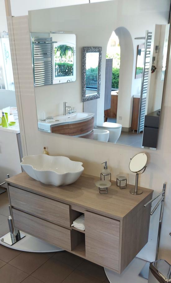 ARREDO BAGNO SMART 121 LEGNO NOBILITATO  K005 LAVABO APPOGGIO  E SPECCHIO