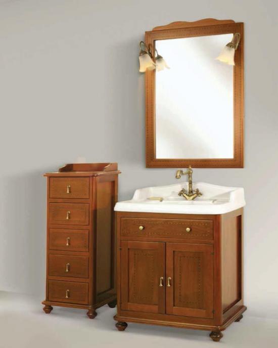 ARREDO BAGNO TUDOR 74 INTARSIATO ( CASSETTIERA NON COMPRESA) FRONTALE IN MASSELLO LEGNO FINITURA NOCE 