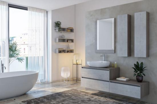 ARREDO BAGNO URBAN UC07 CM 170 FINITURA ROVERE TRANCHE' SCURO E CEMENTO