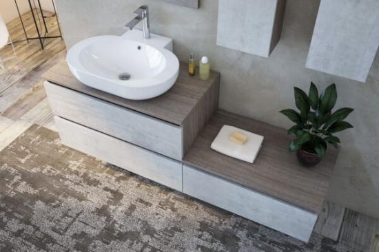 ARREDO BAGNO URBAN UC07 CM 170 FINITURA ROVERE TRANCHE' SCURO E CEMENTO