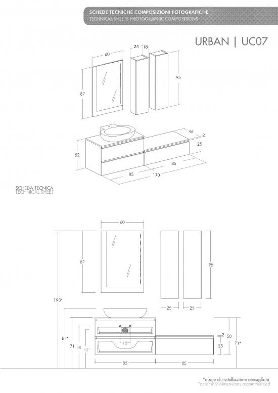 ARREDO BAGNO URBAN UC07 CM 170 FINITURA ROVERE TRANCHE' SCURO E CEMENTO