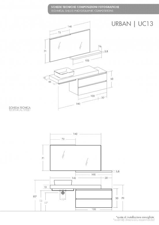 ARREDO BAGNO URBAN UC13 CM 170 FINITURA ROVERE NODATO E LACCATO BIANCO OPACO