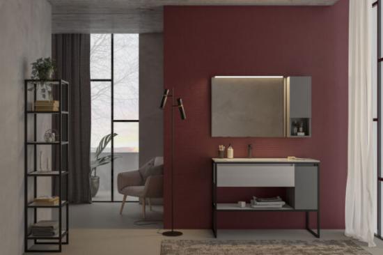 ARREDO BAGNO URBAN US02 CM 115 FINITURA ROVERE TRANCHE' BIANCO E GRIGIO FUMO