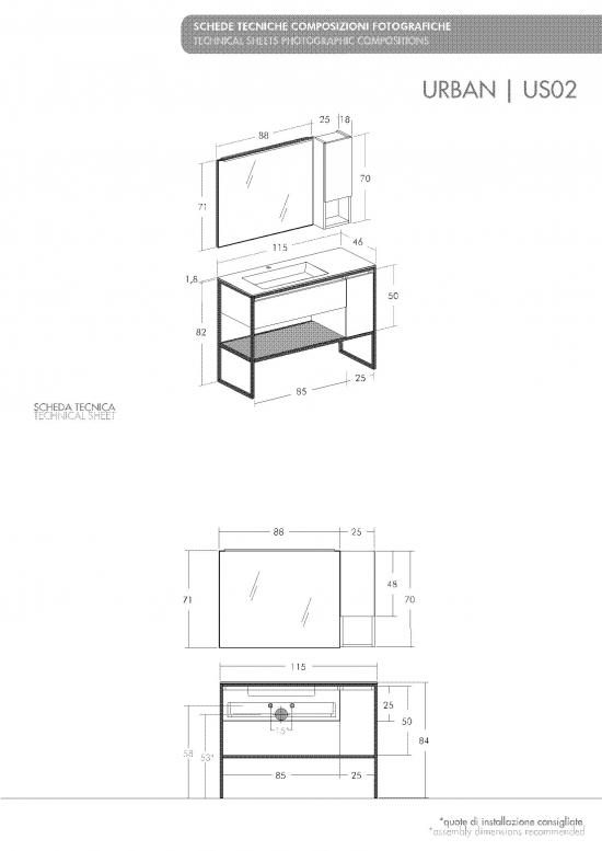 ARREDO BAGNO URBAN US02 CM 115 FINITURA ROVERE TRANCHE' BIANCO E GRIGIO FUMO
