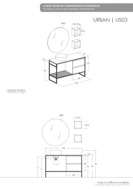 ARREDO BAGNO URBAN US03 CM 125 FINITURA ROVERE NODATO