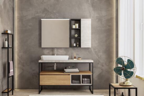 ARREDO BAGNO URBAN US04 CM 125 FINITURA ROVERE NODATO E CEMENTO