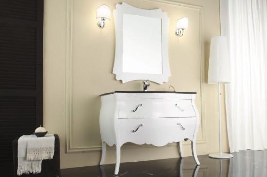 ARREDO BAGNO VANITY 01 cm.109 BIANCO LUCIDO E TOP CRISTALLO NERO