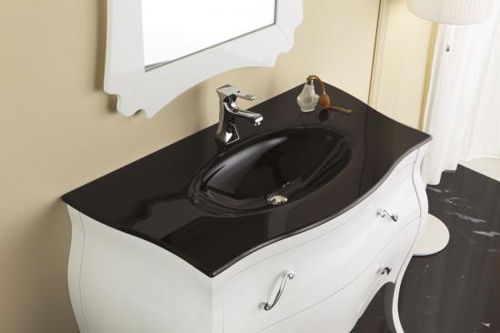 ARREDO BAGNO VANITY 01 cm.109 BIANCO LUCIDO E TOP CRISTALLO NERO