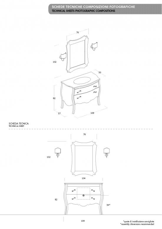 ARREDO BAGNO VANITY 01 cm.109 BIANCO LUCIDO E TOP CRISTALLO NERO