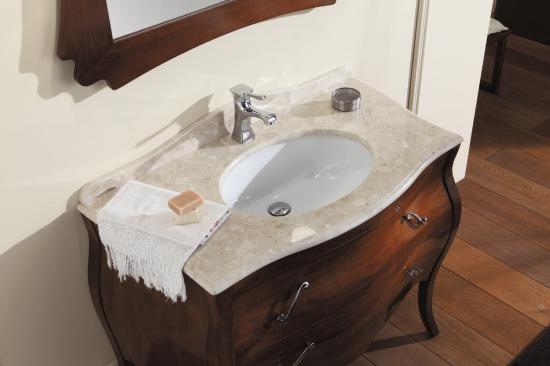 ARREDO BAGNO VANITY 03 cm.109 FINITURA NOCE  E TOP MARMO TECNICO BOTTICINO