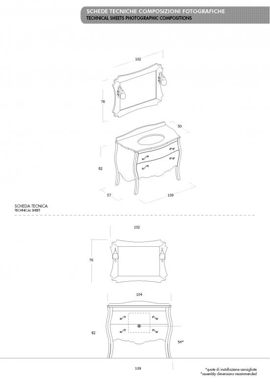 ARREDO BAGNO VANITY 03 cm.109 FINITURA NOCE  E TOP MARMO TECNICO BOTTICINO