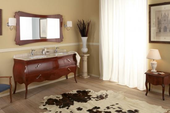 ARREDO BAGNO VANITY DUETTO 02 cm.165 FINITURA NOCE  E TOP MARMO TECNICO BOTTICINO