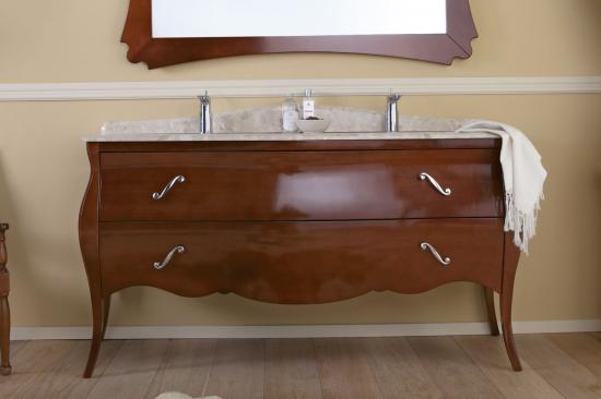 ARREDO BAGNO VANITY DUETTO 02 cm.165 FINITURA NOCE  E TOP MARMO TECNICO BOTTICINO