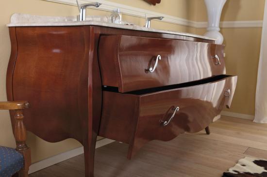 ARREDO BAGNO VANITY DUETTO 02 cm.165 FINITURA NOCE  E TOP MARMO TECNICO BOTTICINO
