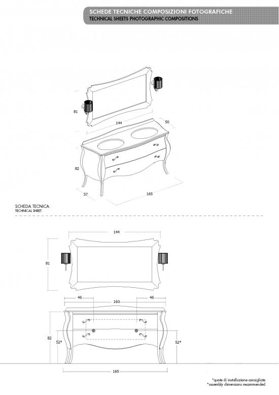 ARREDO BAGNO VANITY DUETTO 02 cm.165 FINITURA NOCE  E TOP MARMO TECNICO BOTTICINO