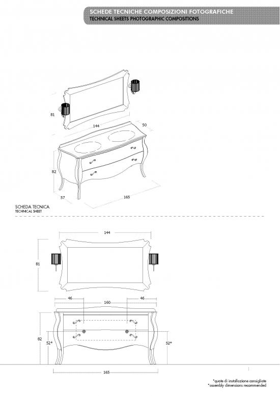 ARREDO BAGNO VANITY DUETTO 03 cm.165 FINITURA BIANCO LUCIDO  E CONSOLLE CRISTALLO NERO LAVABI INTEGRATI