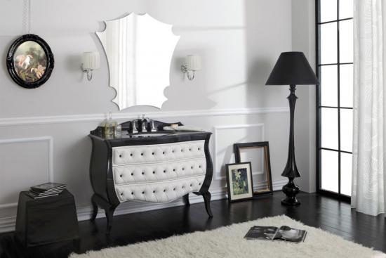 ARREDO BAGNO VINTAGE01 cm.108 NERO LUCIDO E CAPITONNE' IN PELLE BIANCA