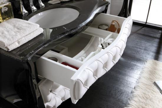 ARREDO BAGNO VINTAGE01 cm.108 NERO LUCIDO E CAPITONNE' IN PELLE BIANCA