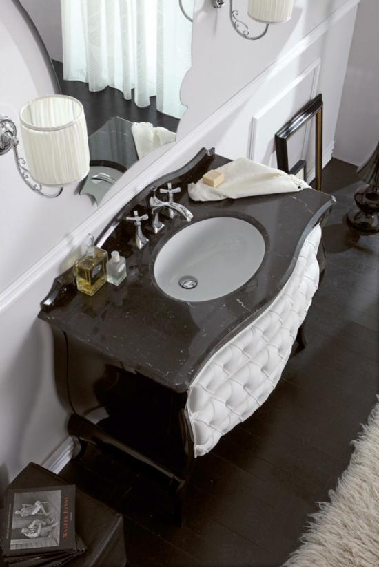 ARREDO BAGNO VINTAGE01 cm.108 NERO LUCIDO E CAPITONNE' IN PELLE BIANCA