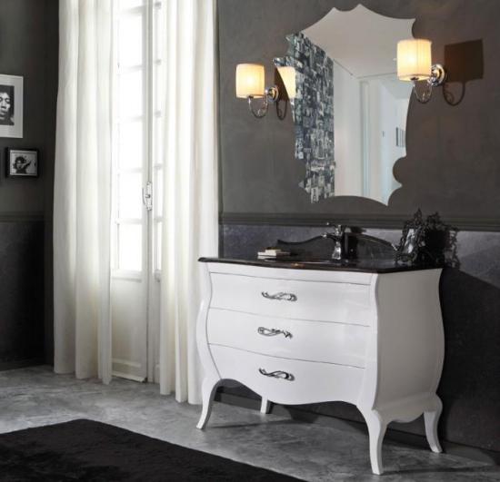 ARREDO BAGNO VINTAGE03 cm.108 BIANCO LUCIDO E TOP MARMO NERO MARQUINIA