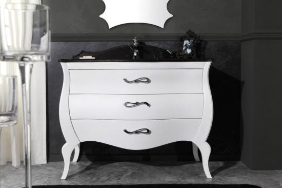 ARREDO BAGNO VINTAGE03 cm.108 BIANCO LUCIDO E TOP MARMO NERO MARQUINIA