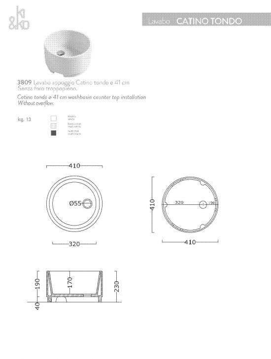 LAVABO DA APPOGGIO CATINO TONDO FLY CM.41 H.23 CERAMICA BIANCO