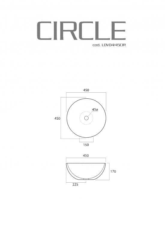 LAVABO DA APPOGGIO CIRCLE TONDO cm.45 H.17 CERAMICA BIANCA