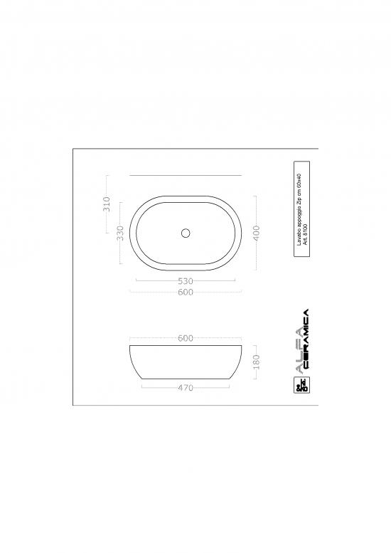 LAVABO DA APPOGGIO CM.60X40X18 ZIP CERAMICA BIANCO