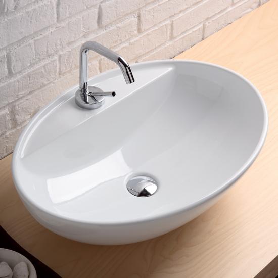 <p>LAVABO DA APPOGGIO CM.60X43X17 SOFTLY CON FORO PER RUBINETTO CERAMICA BIANCO</p>