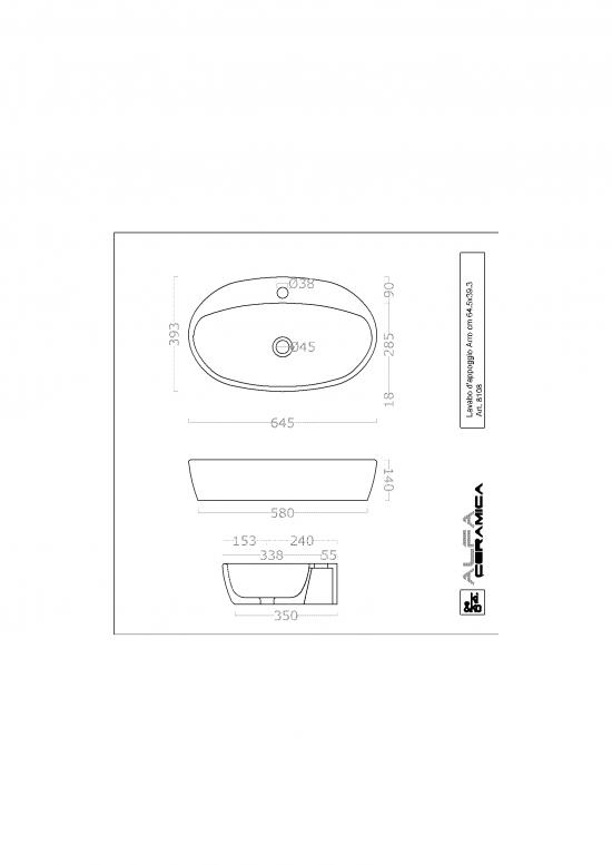LAVABO DA APPOGGIO CM.64,5X39,3X14 ARRO CERAMICA BIANCO