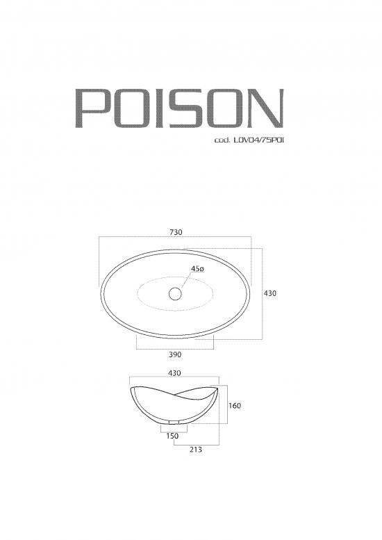 LAVABO DA APPOGGIO CM.73X43X16 POISON CERAMICA BIANCO