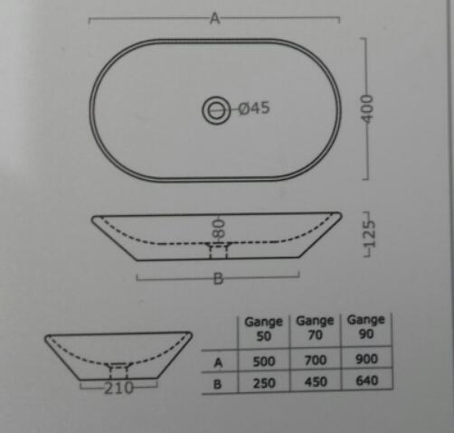 LAVABO DA APPOGGIO CM.90X40X12,5 GANGE 90 CERAMICA BIANCO