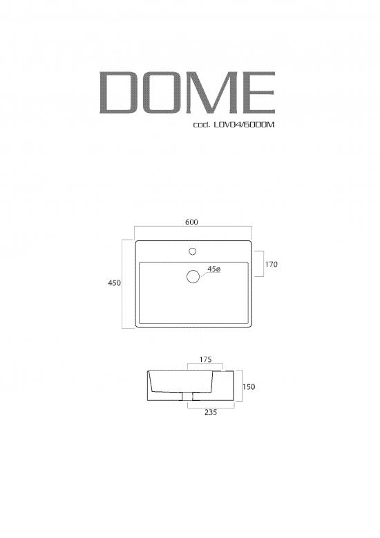 LAVABO DA APPOGGIO E SOSPESO A MURO CM.60X45X15 DOME CERAMICA BIANCO