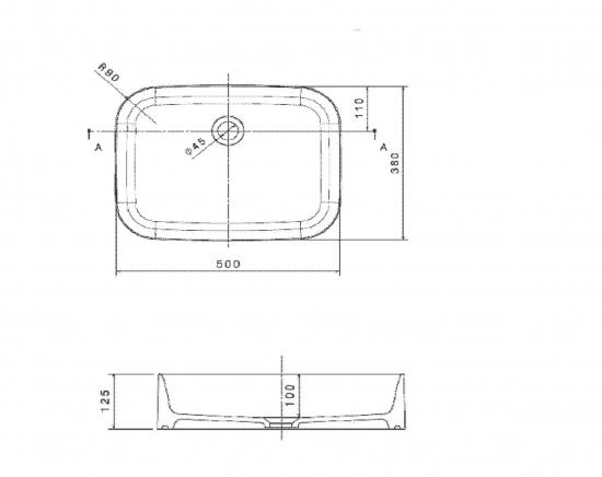 LAVABO DA APPOGGIO RETTANGOLARE PIAVE CM 50X38  CERAMICA BIANCO