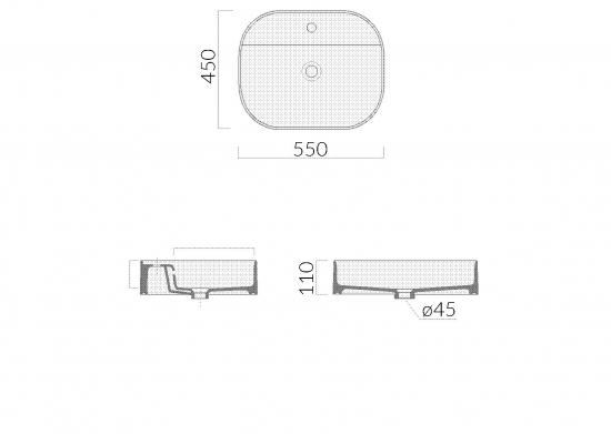 LAVABO DA APPOGGIO THIN 55 X 45 H 11 MONOFORO CERAMICA BIANCO