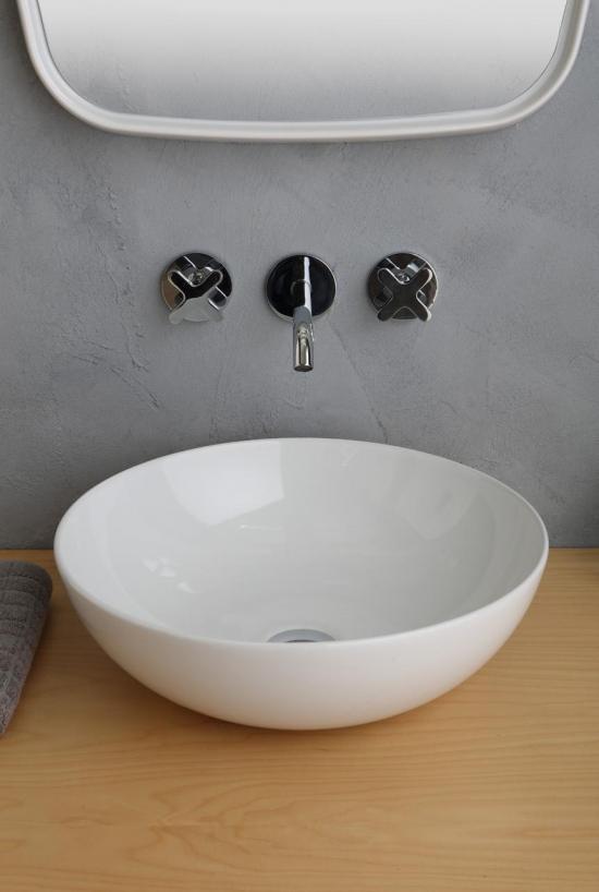 LAVABO DA APPOGGIO TONDO BORDO FINE CM.42 CERAMICA BIANCO
