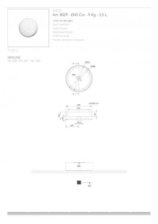 LAVABO DA APPOGGIO TONDO DIAMETRO CM.45 H.13 GEO CERAMICA BIANCO