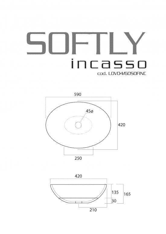 LAVABO DA INCASSO OVALE SOFTLY cm.59X42 h.13,5 - 16,5 CERAMICA BIANCA