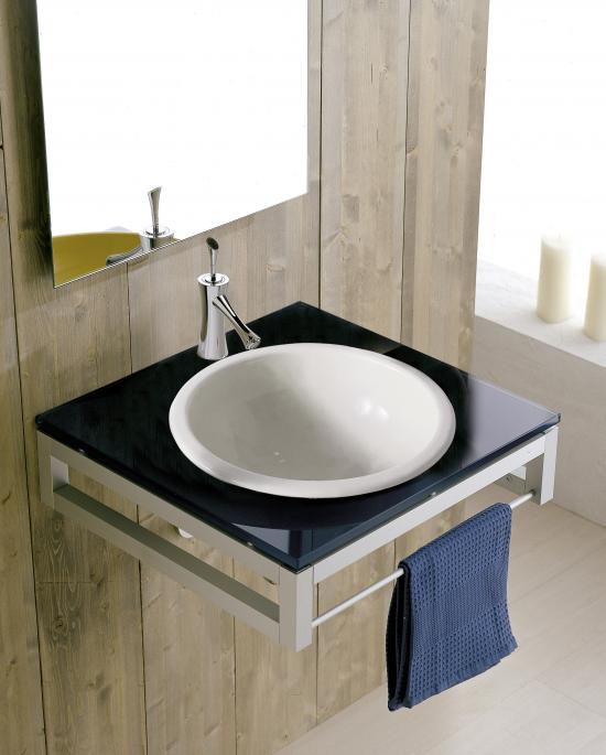 LAVABO DA INCASSO SOPRAPIANO TONDO IN-OUT DIAMETRO CM. 39,5 CERAMICA BIANCO