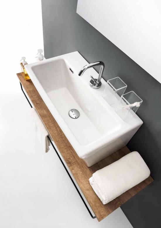 LAVABO IN CERAMICA BIANCA BLOCK 50 X 35 H.25 CON 1 FORO PER RUBINETTERIA