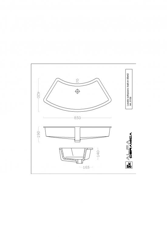 LAVABO INCASSO SOTTOPIANO ARAL CM.85 X 42 CERAMICA BIANCO