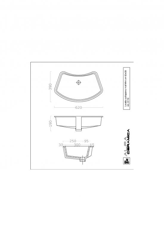 LAVABO INCASSO SOTTOPIANO ARAL MINI CM.62 X 39 CERAMICA BIANCO