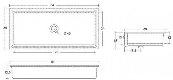 LAVABO INCASSO SOTTOPIANO CM.84X39 CITY CERAMICA BIANCO