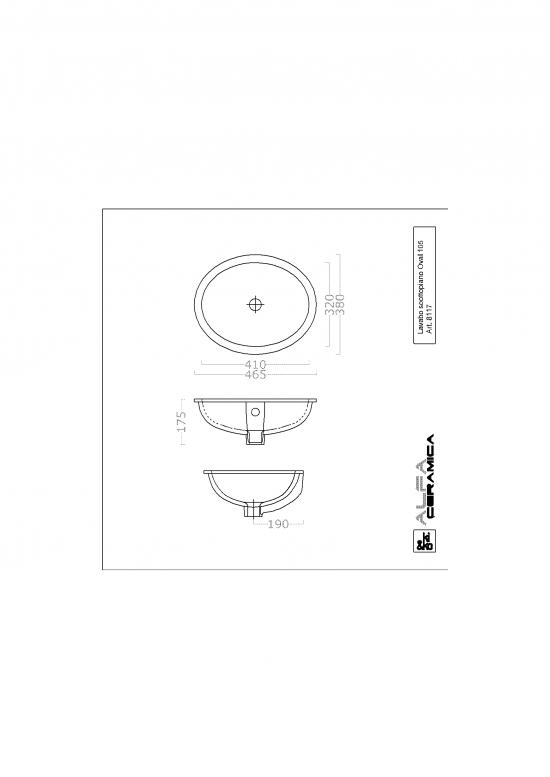LAVABO INCASSO SOTTOPIANO OVALE OVAL 105 CM.46,5 X 38 CERAMICA BIANCO
