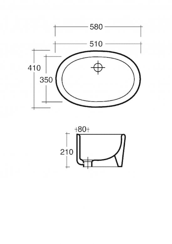 LAVABO INCASSO SOTTOPIANO PARIGI CM.58X41 CERAMICA BIANCO