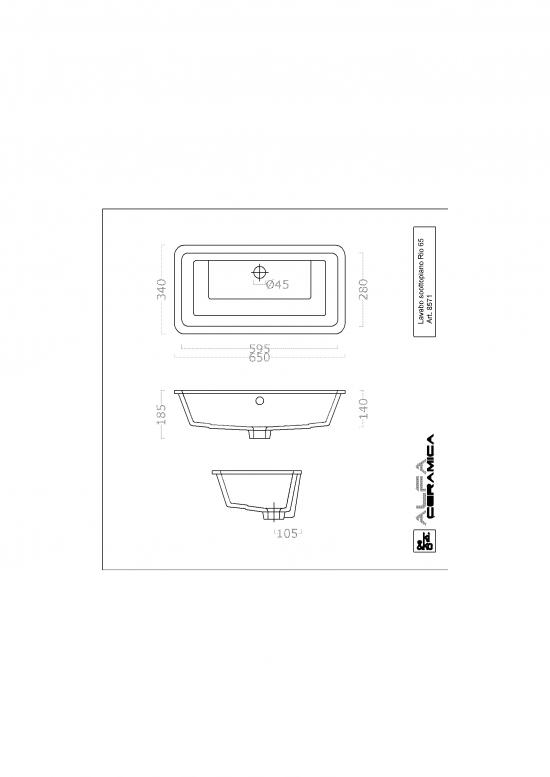 LAVABO INCASSO SOTTOPIANO RIO 65 CM.65 X 34 CERAMICA BIANCO