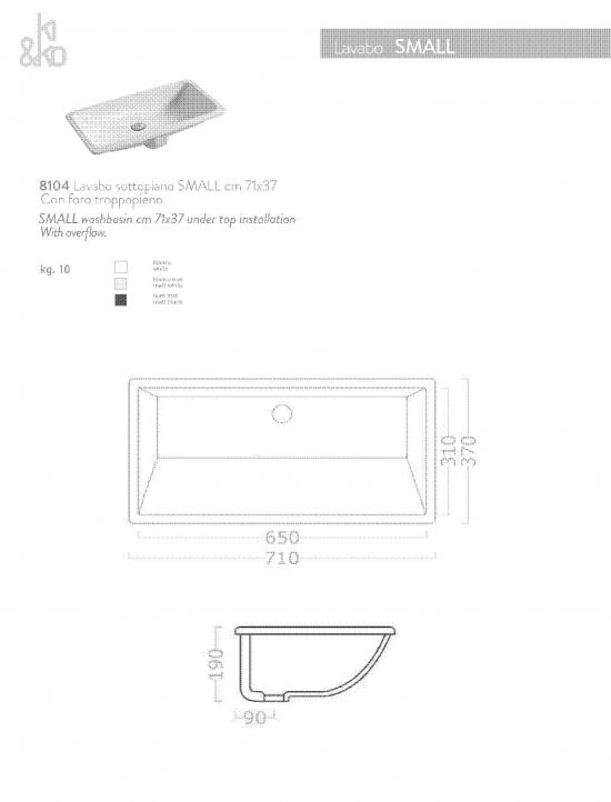 LAVABO INCASSO SOTTOPIANO SMALL CM.71X37 CERAMICA BIANCO