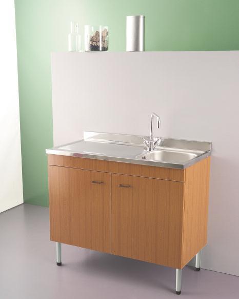 LAVELLO INOX 100X50 UNA VASCA E SCOLAPIATTI CON MOBILE 2 ANTE LADY BIANCO O TEAK